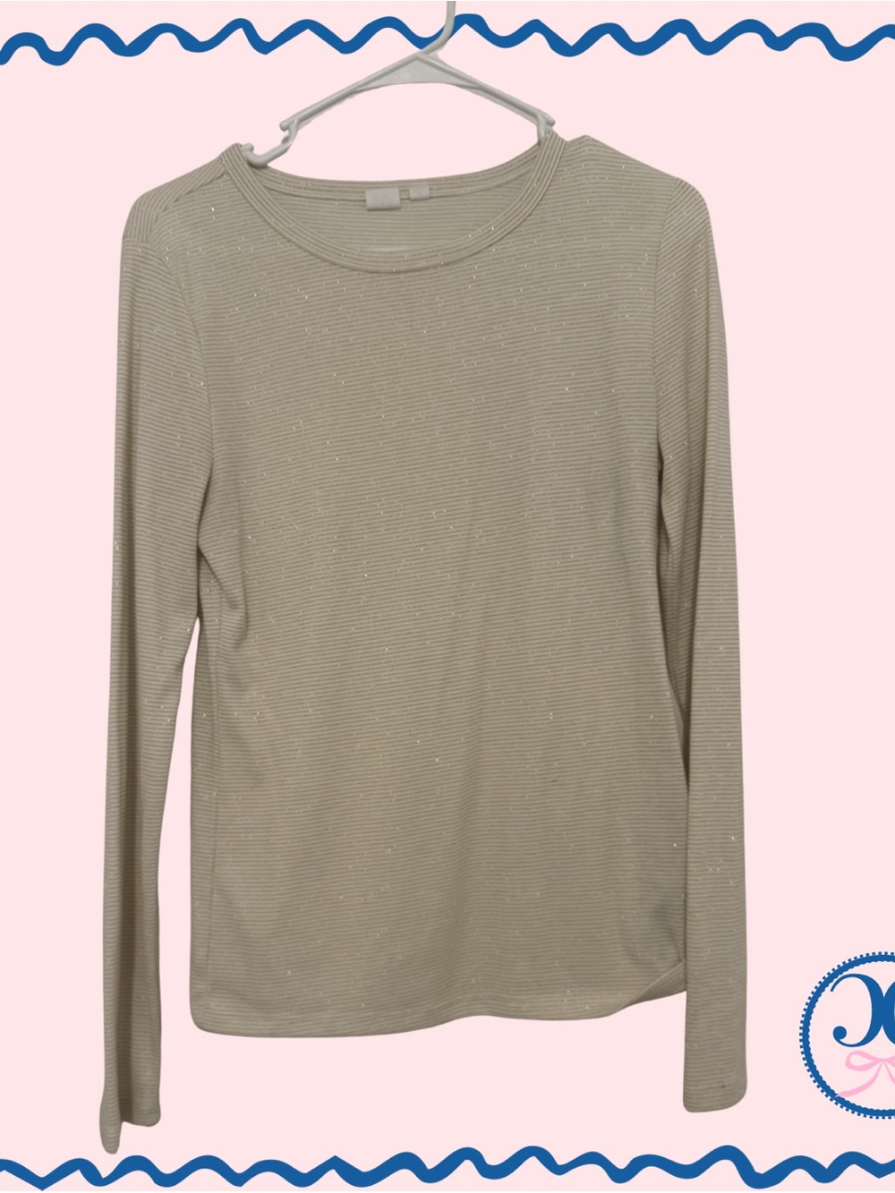Shimmery Gold Striped Long-Sleeve Ribbed Crewneck Top